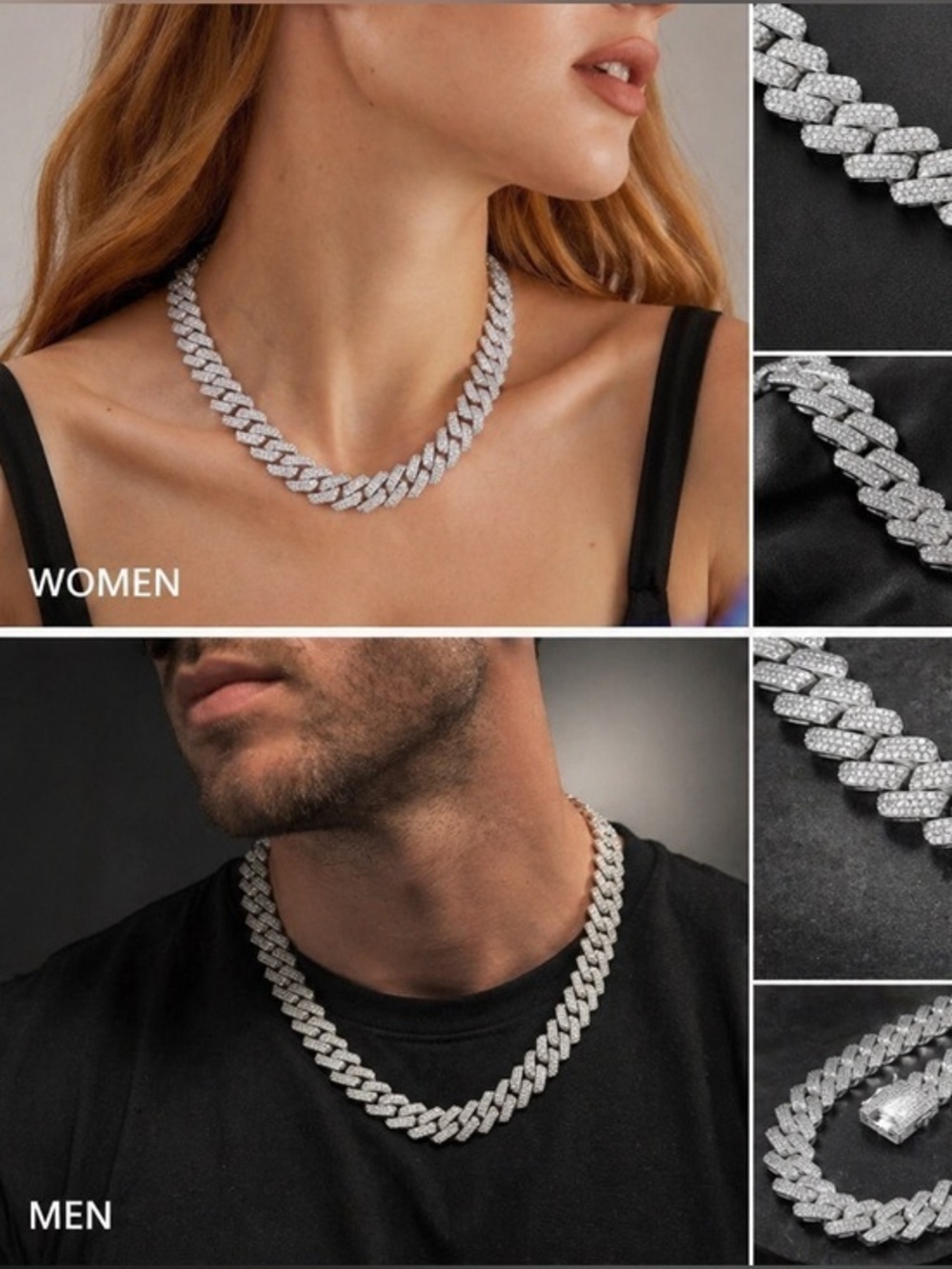 Unisex Silver Pavé Cuban Link Necklace - Men’s Statement Chain